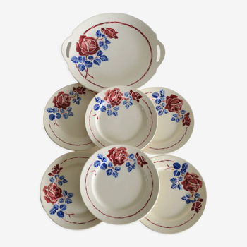 6 assiettes à dessert et 1 plat Badonviller