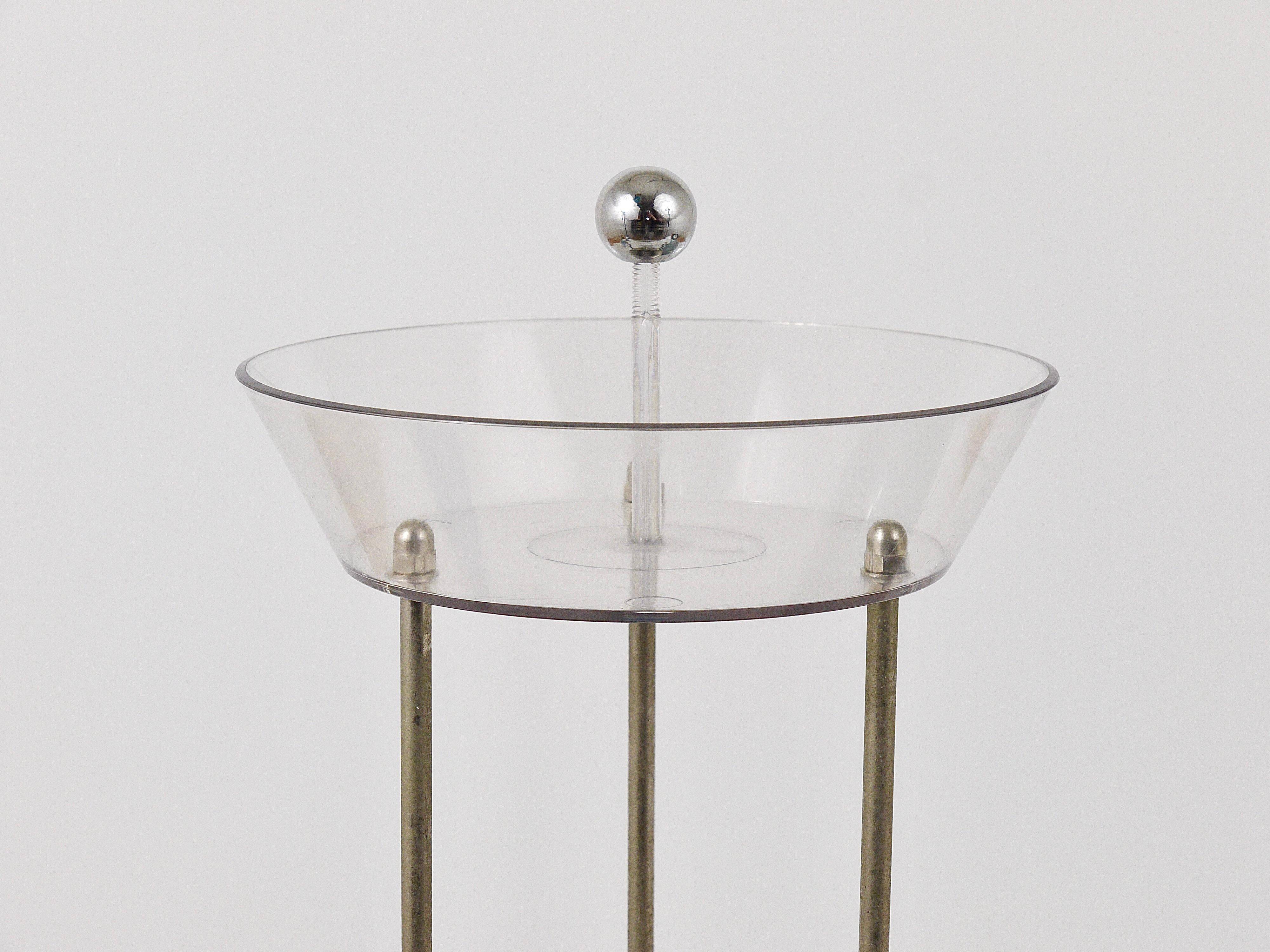 Rare Panthella table lamp by Verner Panton with a chrome base and grey shade.