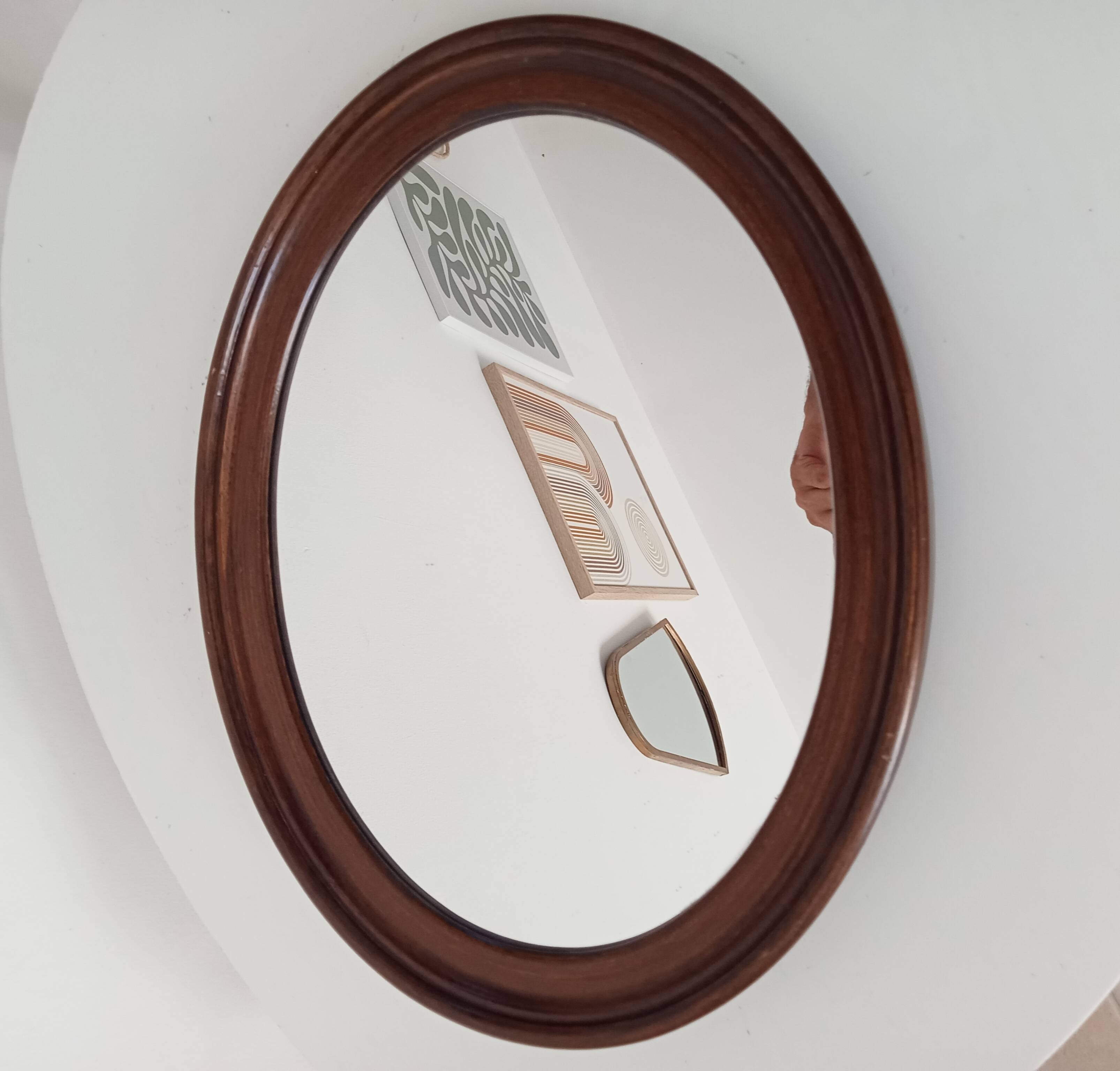Miroir ovale en bois, années 60