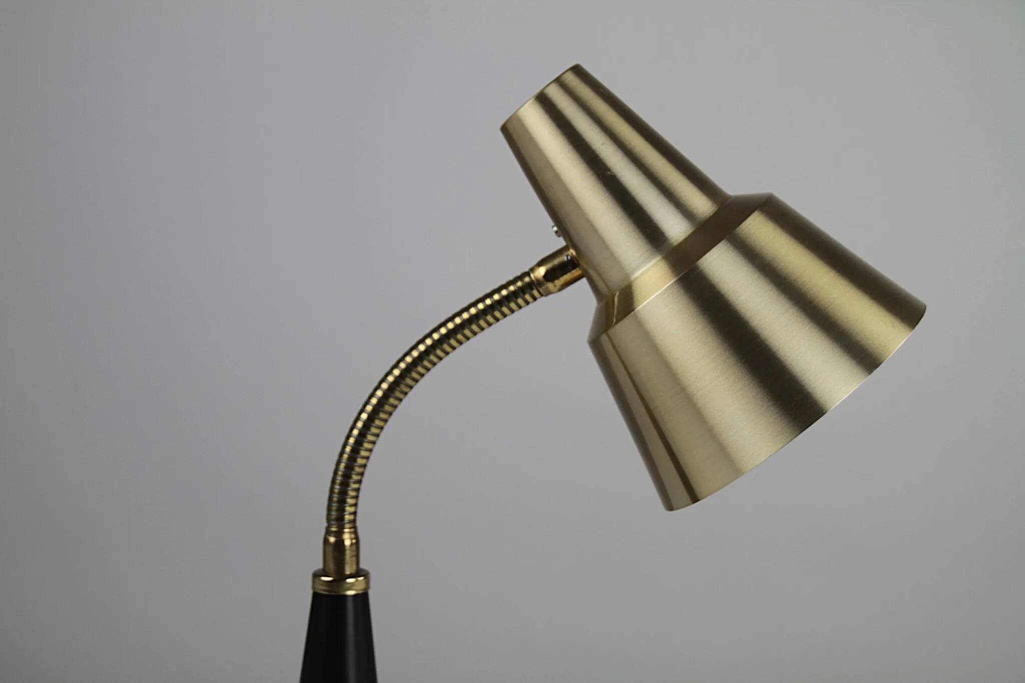 Table / Desk Lamp Model 600/5 by Gemi — Swedish Modernism in Black & Brass, 1960s