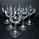 Set of 6 vintage schnapps liqueur glasses with Alsatian balloons in engraved glass