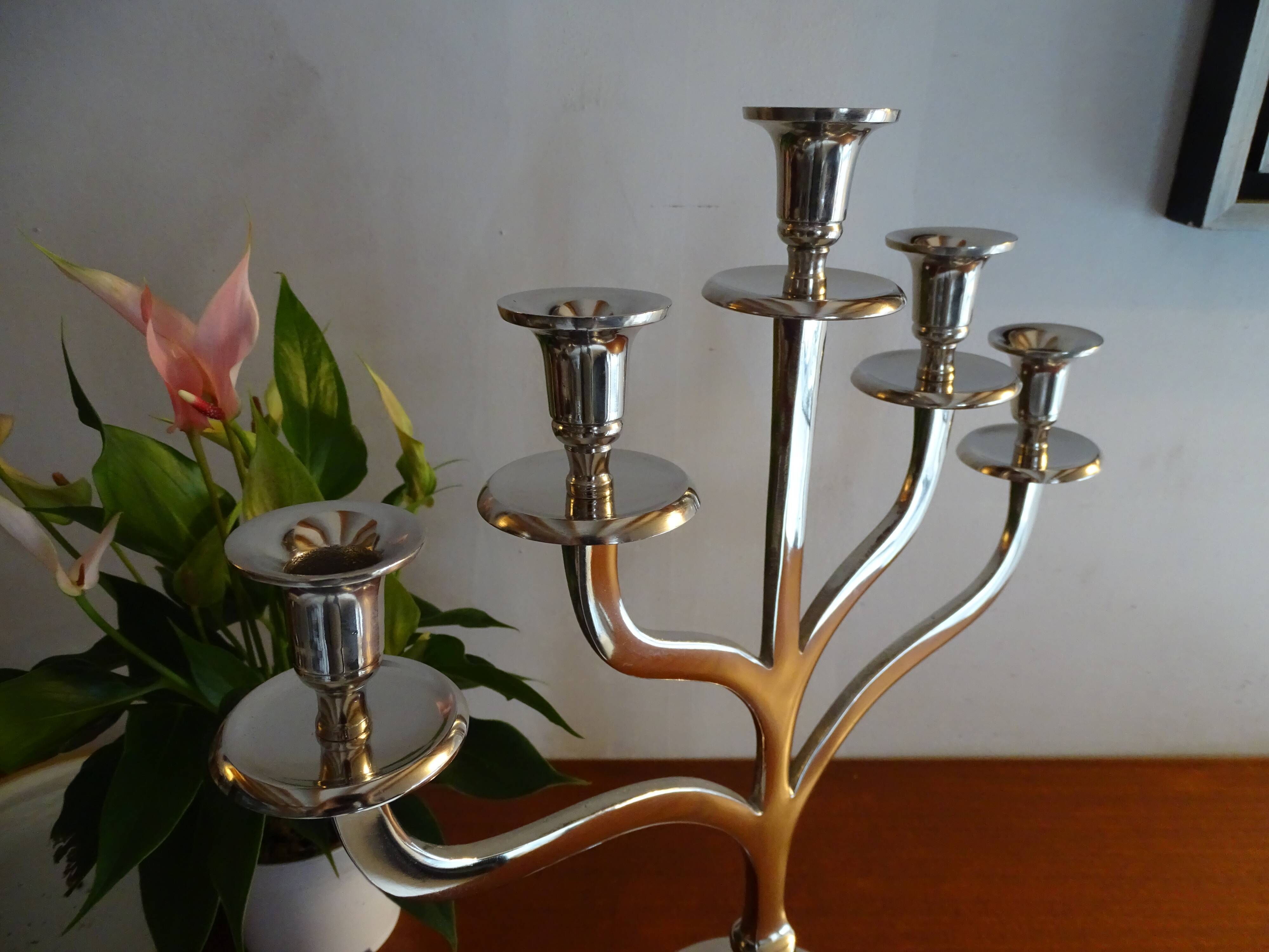 Candlestick 5 branches metal chrome design tree 46 cm