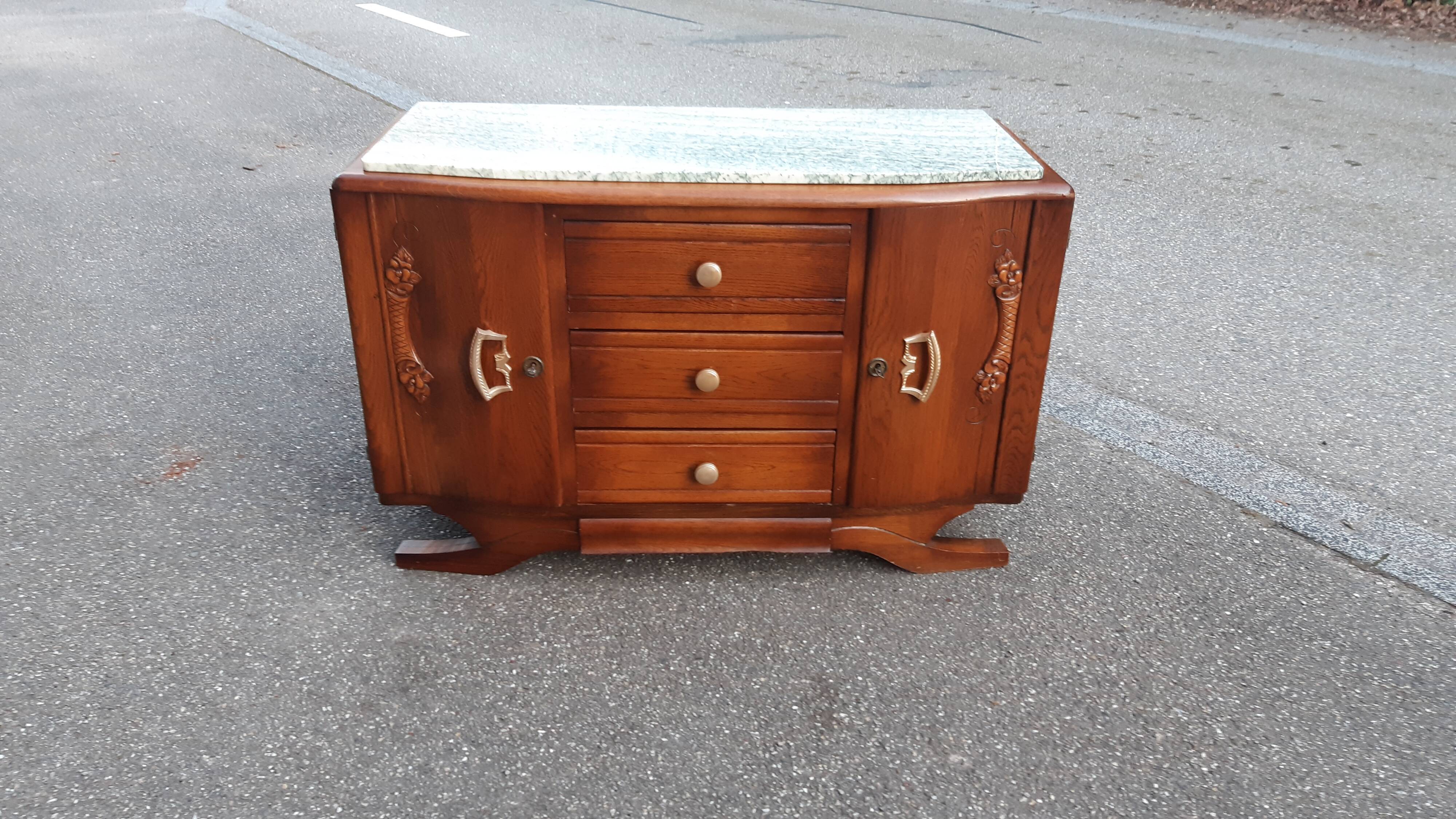 Low art deco oak and marble sideboard 1940