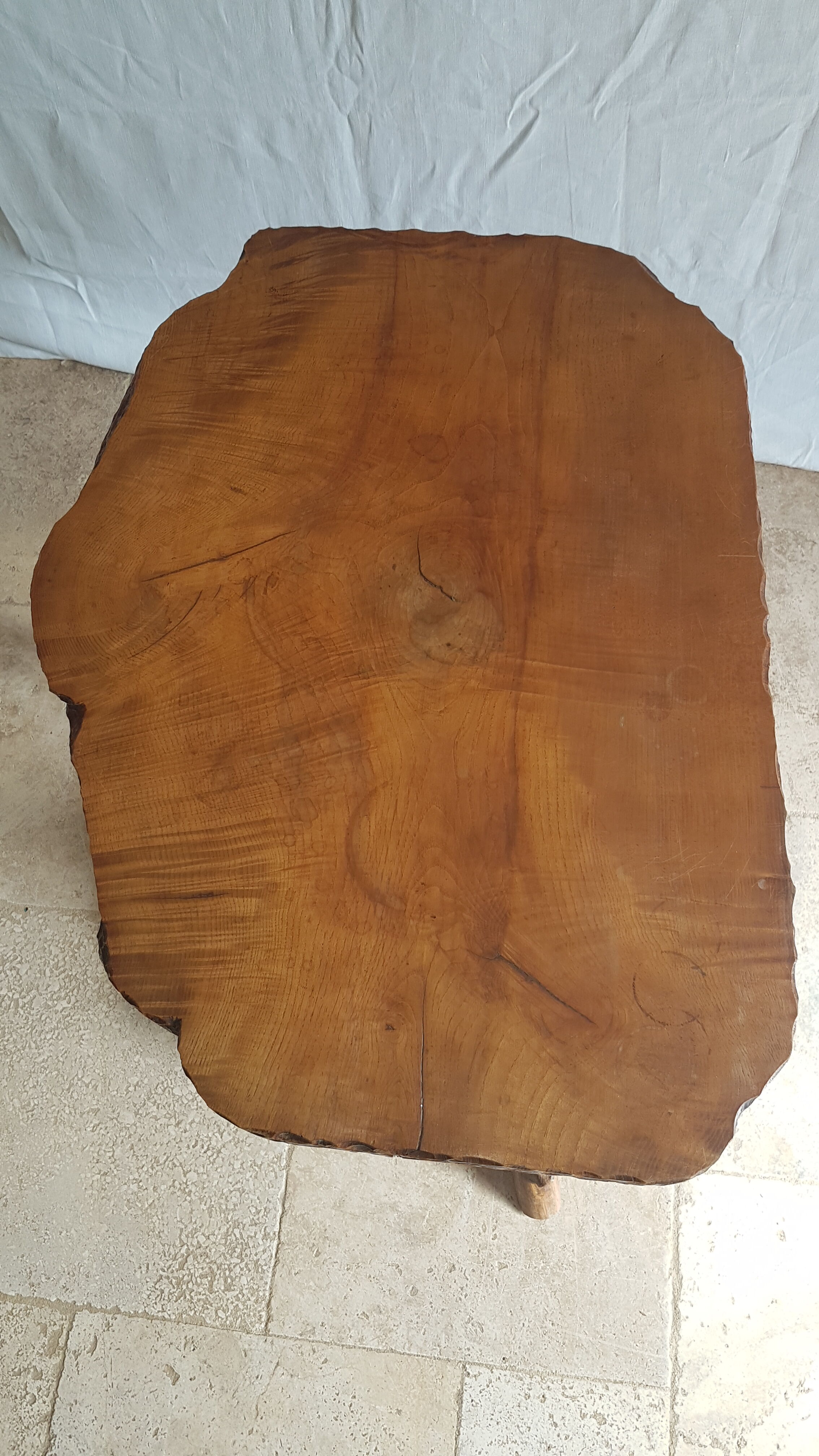 Solid elm coffee table with double tops
