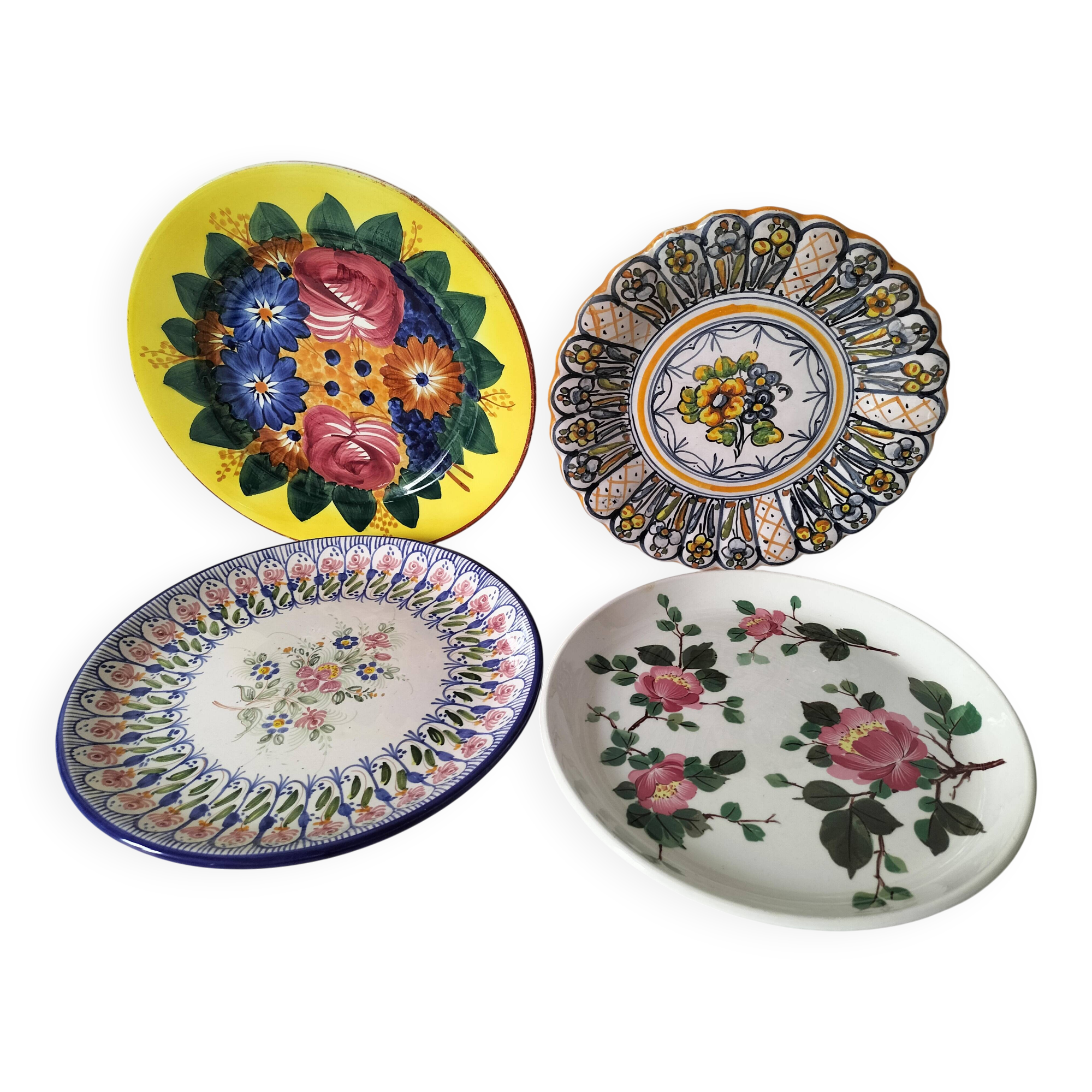Set of four floral plates Longwy Toledo Talavera Sarreguemines LB