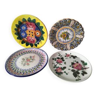 Set of four floral plates Longwy Toledo Talavera Sarreguemines LB