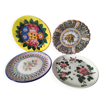 Set of four floral plates Longwy Toledo Talavera Sarreguemines LB