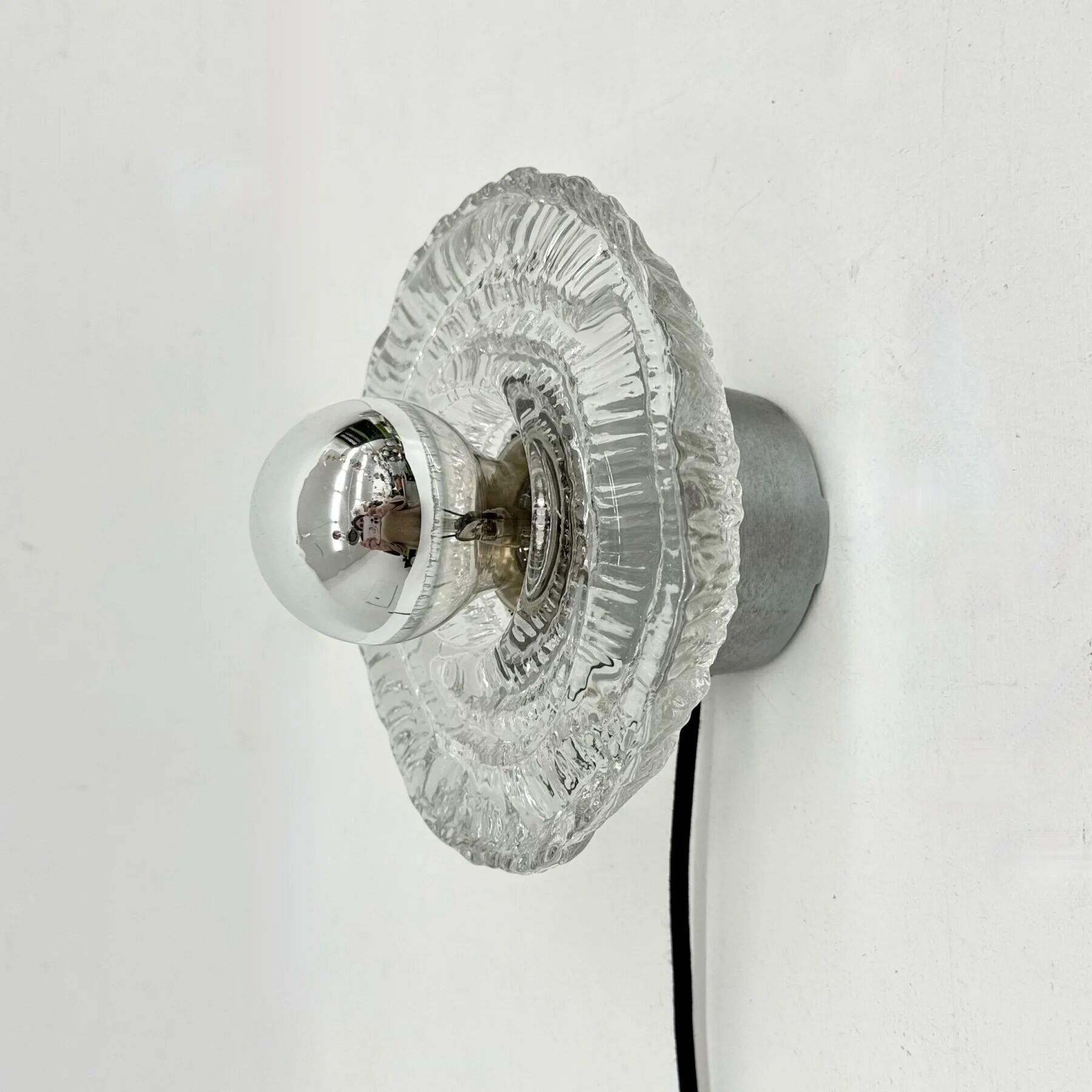 Thick structured ice glass wall light flush mount by Peill & Putzler, 1970s