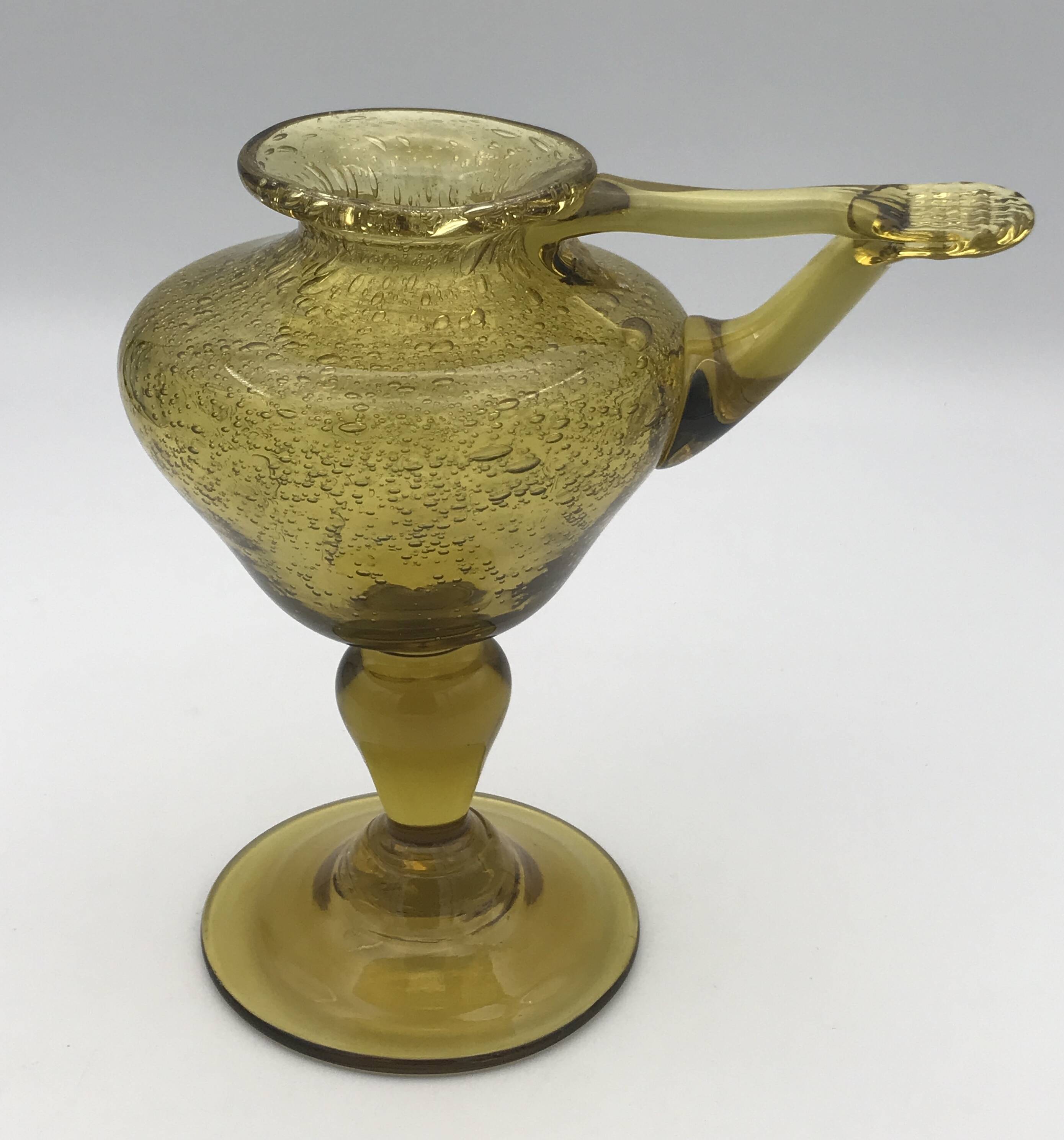 Yellow bubble hand blown glass oil lamp biot glassworks