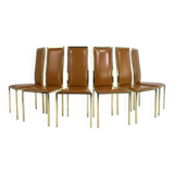 Set of 6 brass and leather chairs, Italian design from the 70s by Renato Z