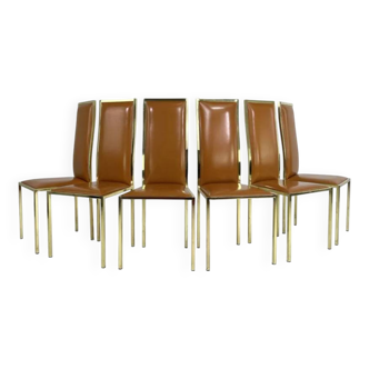 Set of 6 brass and leather chairs, Italian design from the 70s by Renato Z