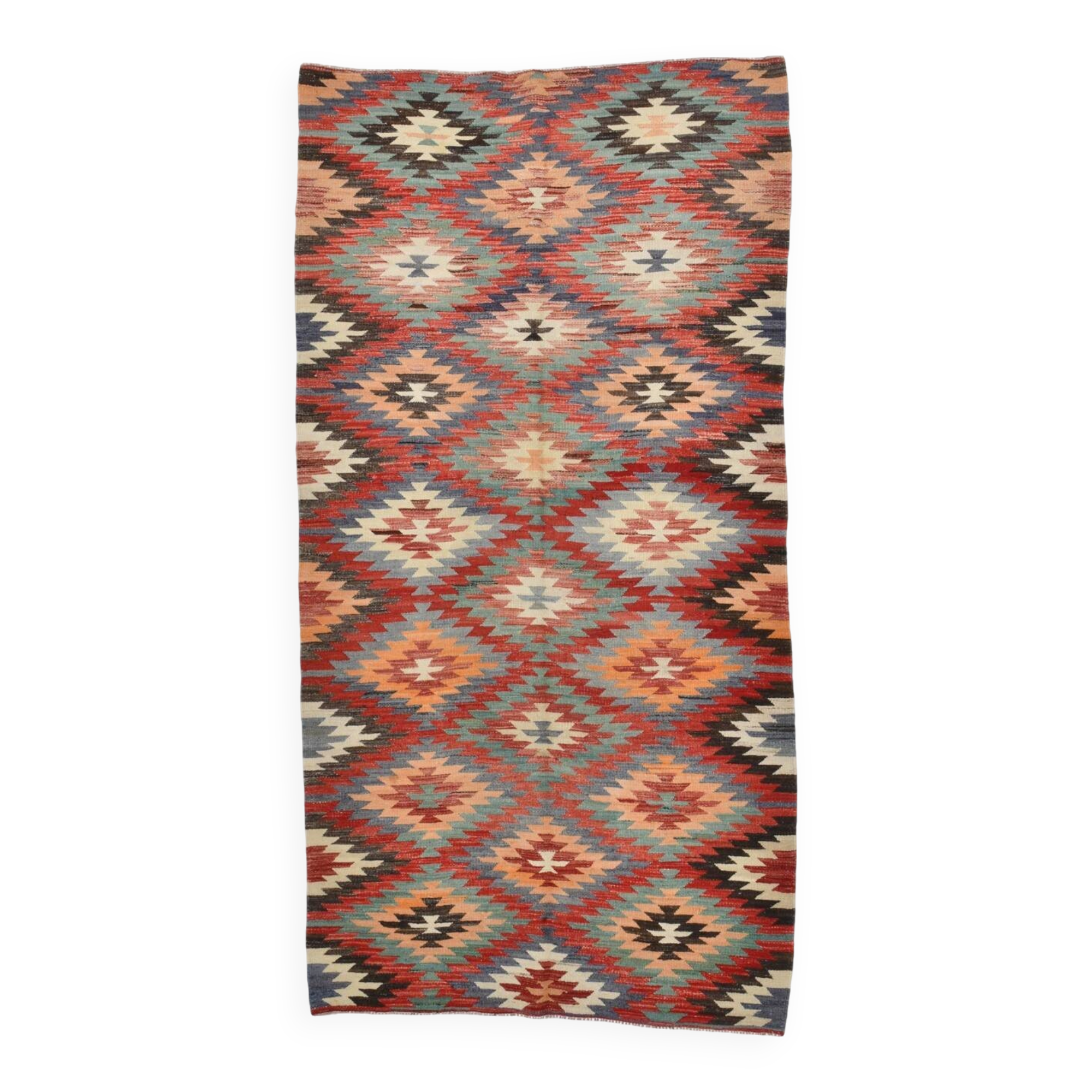 Multicolor Star Pattern Decorative Kilim Rug, 141x275 Cm