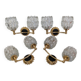 Set of 4 double Art Deco wall lights in Murano glass, France circa 1930.