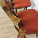 Vintage Tyrolean Dining Chairs: Set of 4, Red Fabric Seat, 1970s