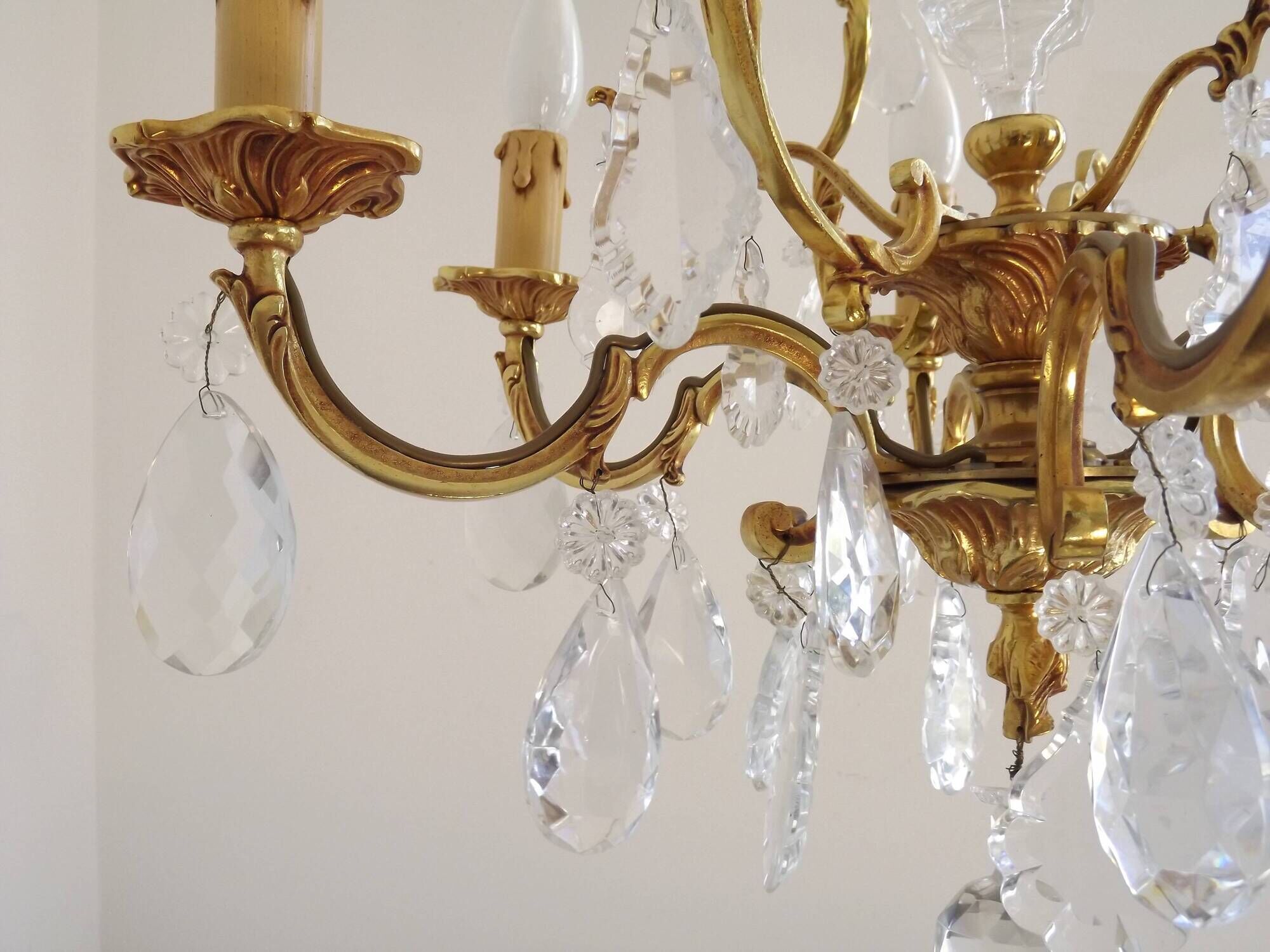 Mid Century Louis XV style cage chandelier - 6 arms - Brass and Crystal