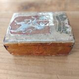 Wooden box decorated badge and unicorn