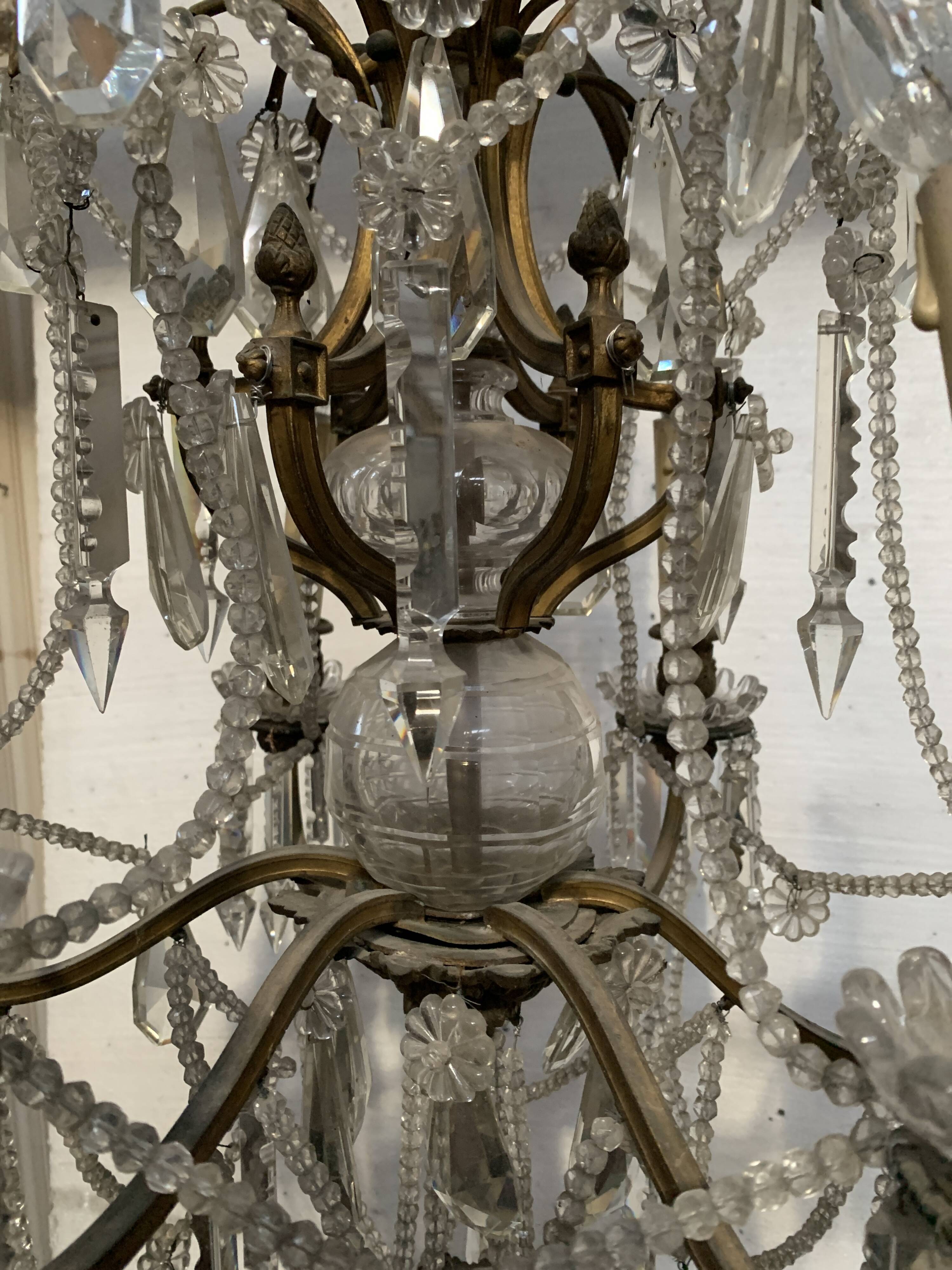 Louis XV style "Fontaine" chandelier in bronze and 20th century pendants