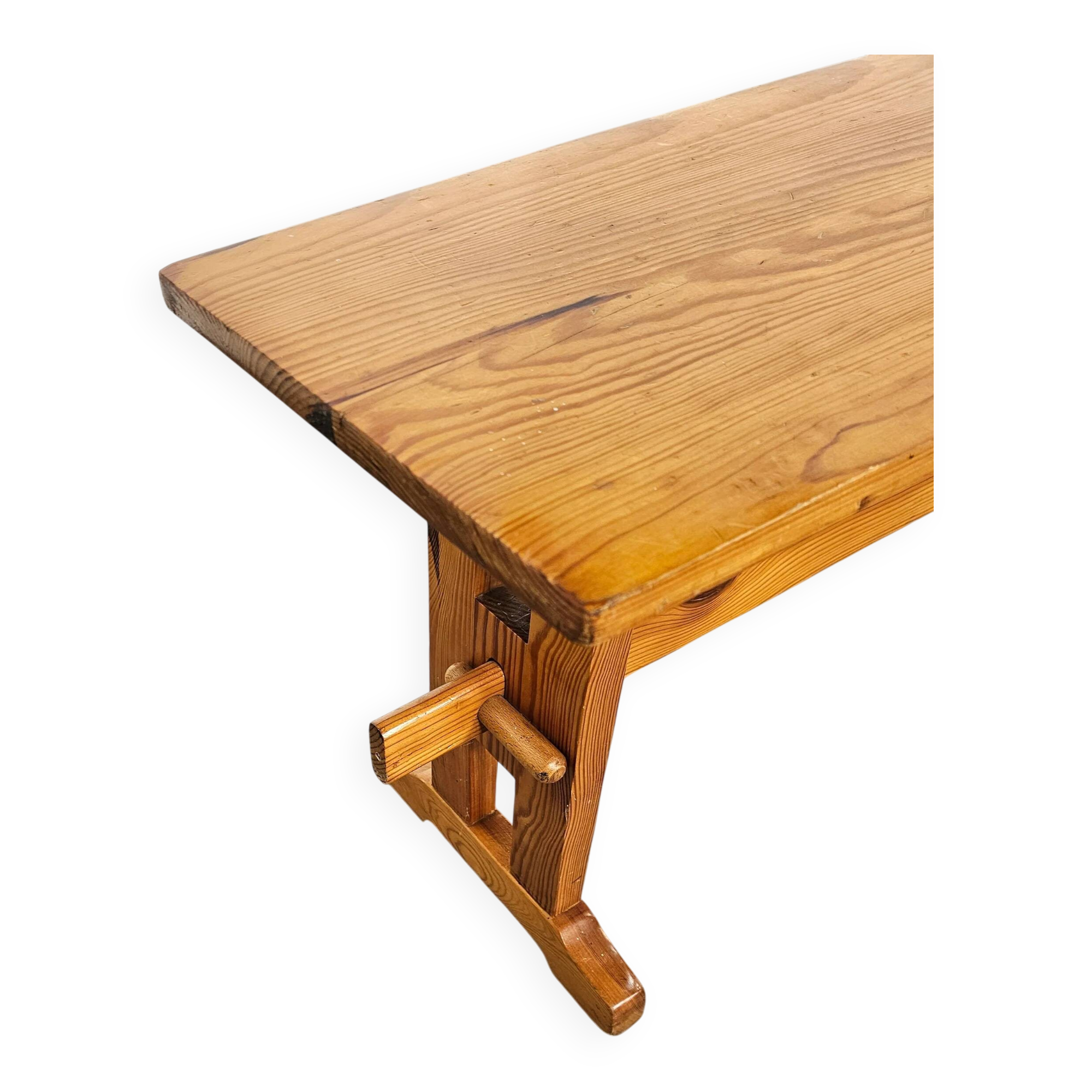 Scandinavian modern solid pinewood benches and dining table, 1970s