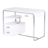 Bauhaus Desk in Chrome-Plated Steel and White Lacquered Wood, Germany, 1930s