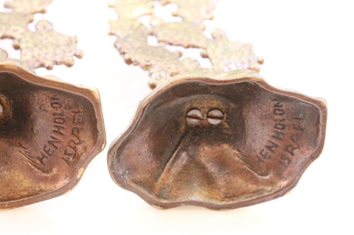 Old pair of vintage Hein Holon Israel cactus candlesticks