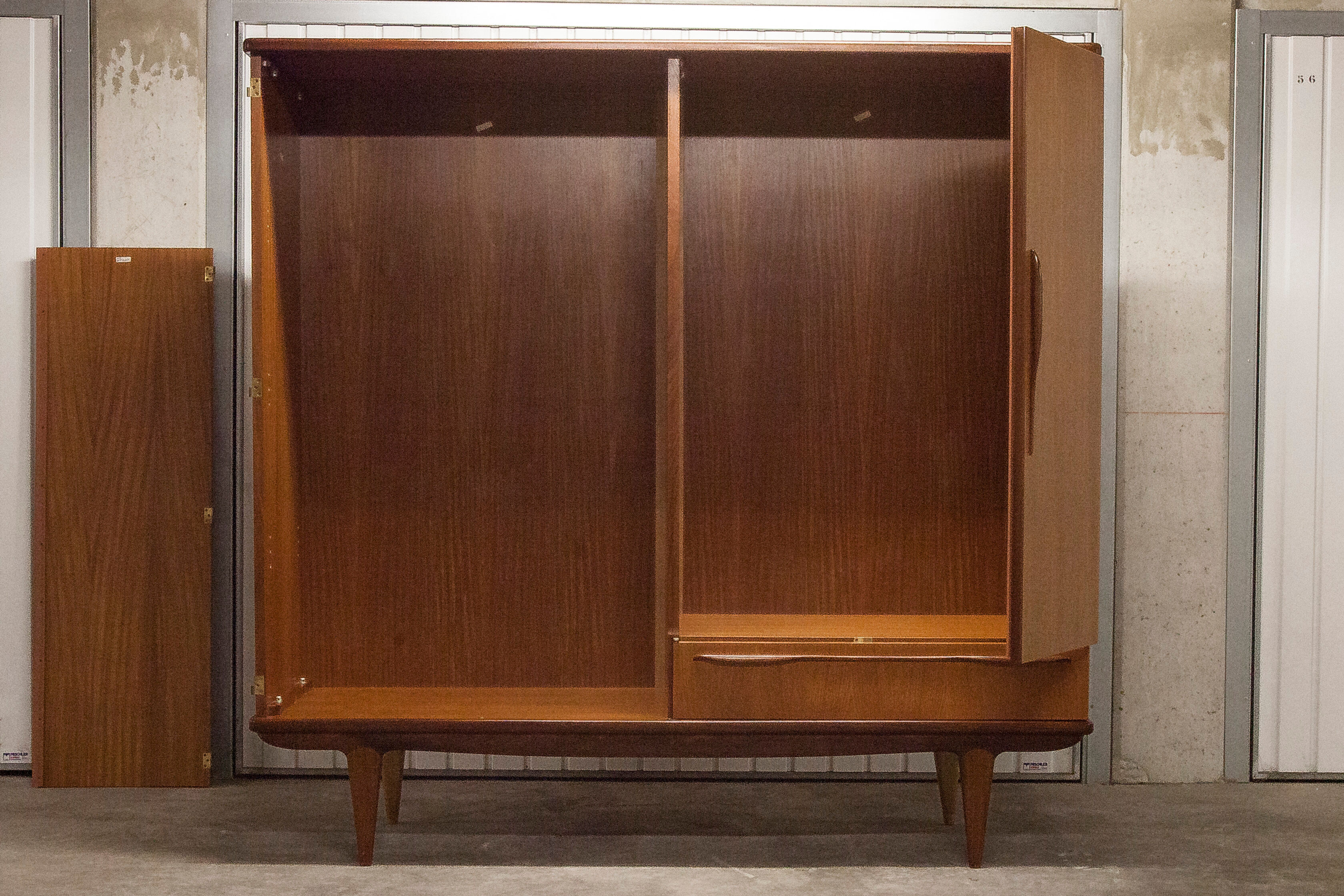 Scandinavian wardrobe 1960 teak 4 doors, 3 drawers, 2keys
