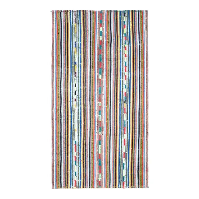 1970s Vintage Turkish Oushak Handmade Wool Cotton Blue Runner Rug 163x306