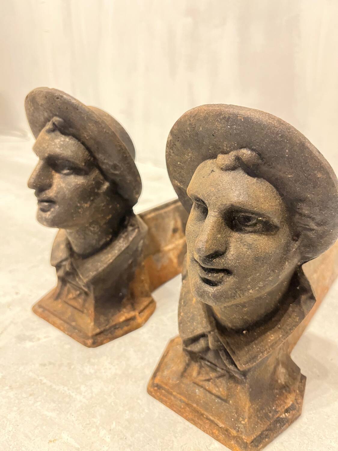 Pair of Heavy Antique Chenets (Fireplace Andirons) – Cast Metal, 10–15