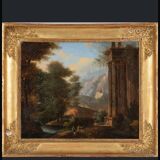 Animated landscape painting with ruins