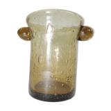 Ice bucket, ice cubes, in smoked brown bubbled glass / Biot / Vintage / collector