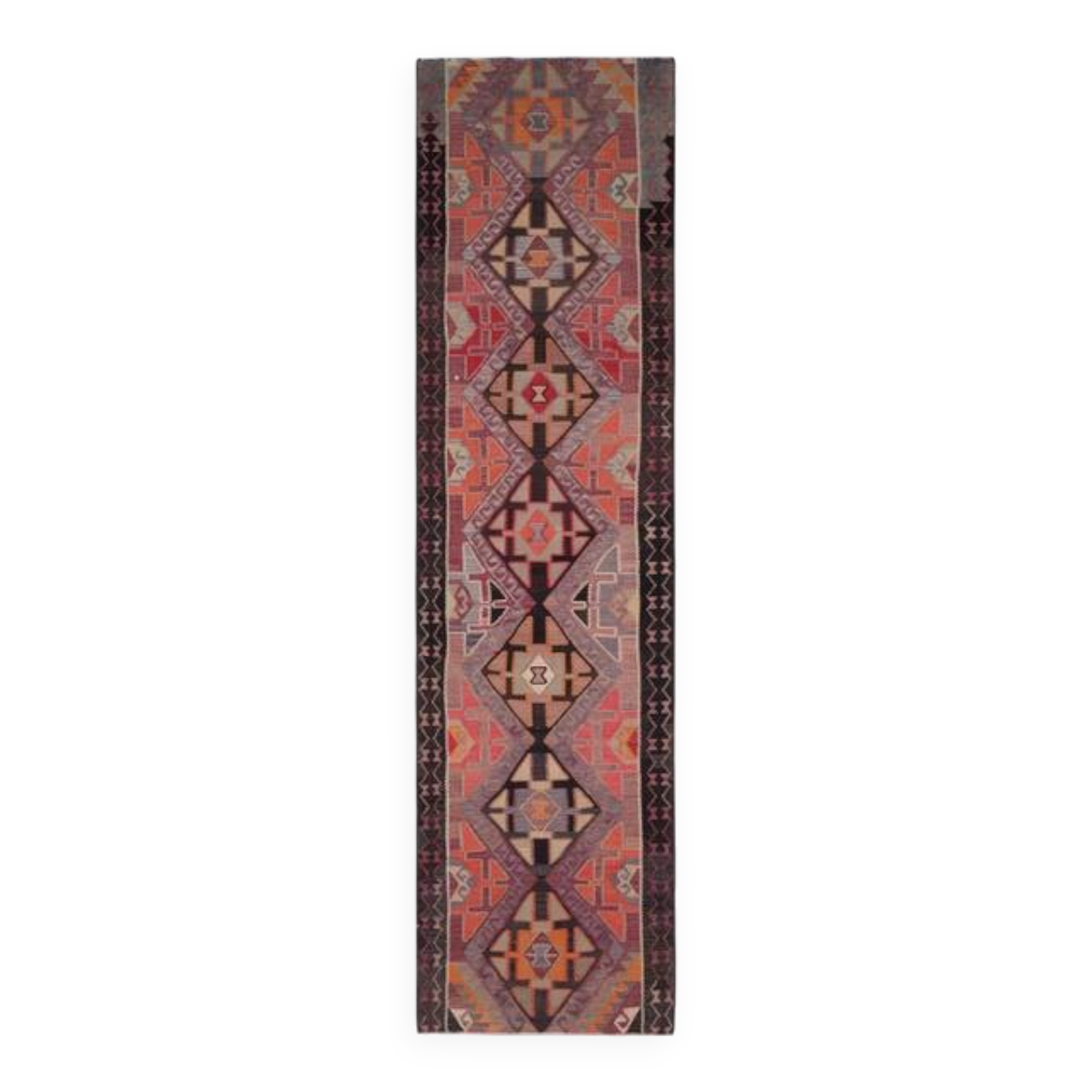 1970s Turkish Oushak Handmade Wool Cotton Orange Runner Rug 90x400