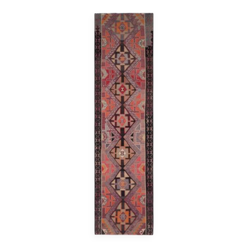 1970s Turkish Oushak Handmade Wool Cotton Orange Runner Rug 90x400