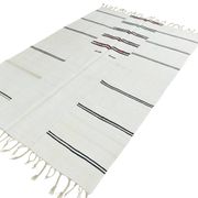 Kilim Turc Vintage Ivoire et Noir, Rayé, Déco Salon Bohème, 176X258Cm