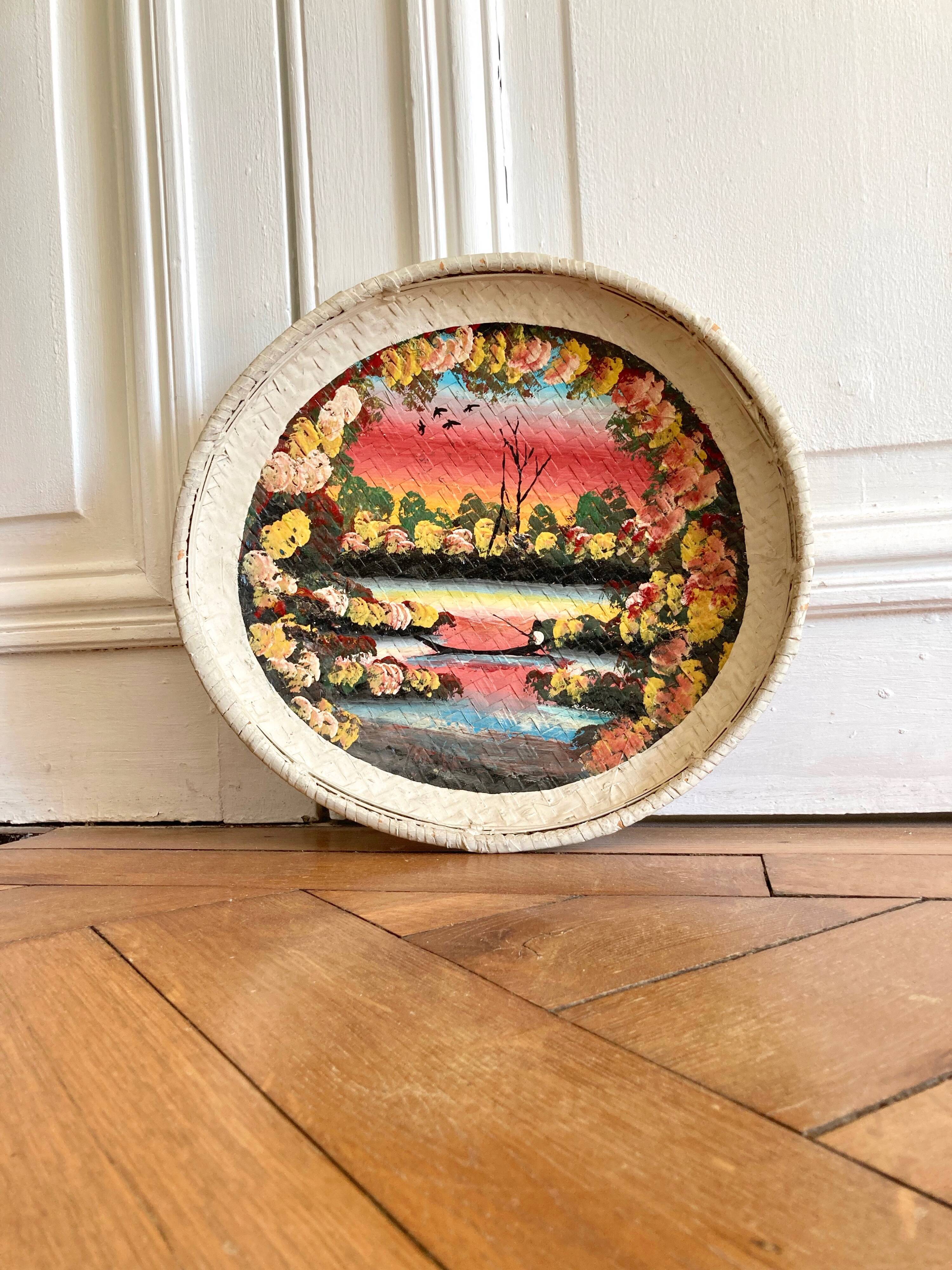 Painted basket for wall decoration