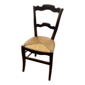 Chaise en bois vintage paillée