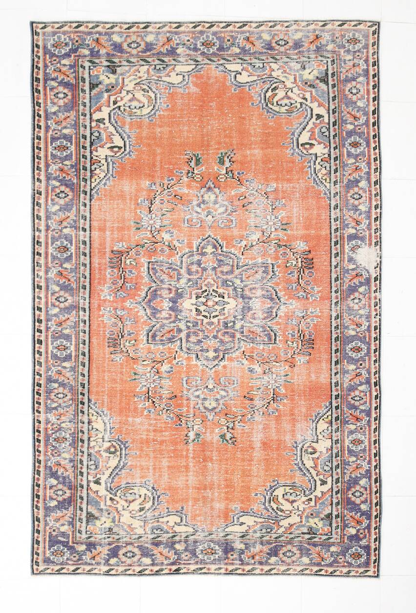 6x9 Turkish Classic Pattern Orange Green Vintage Rug, 174x279Cm