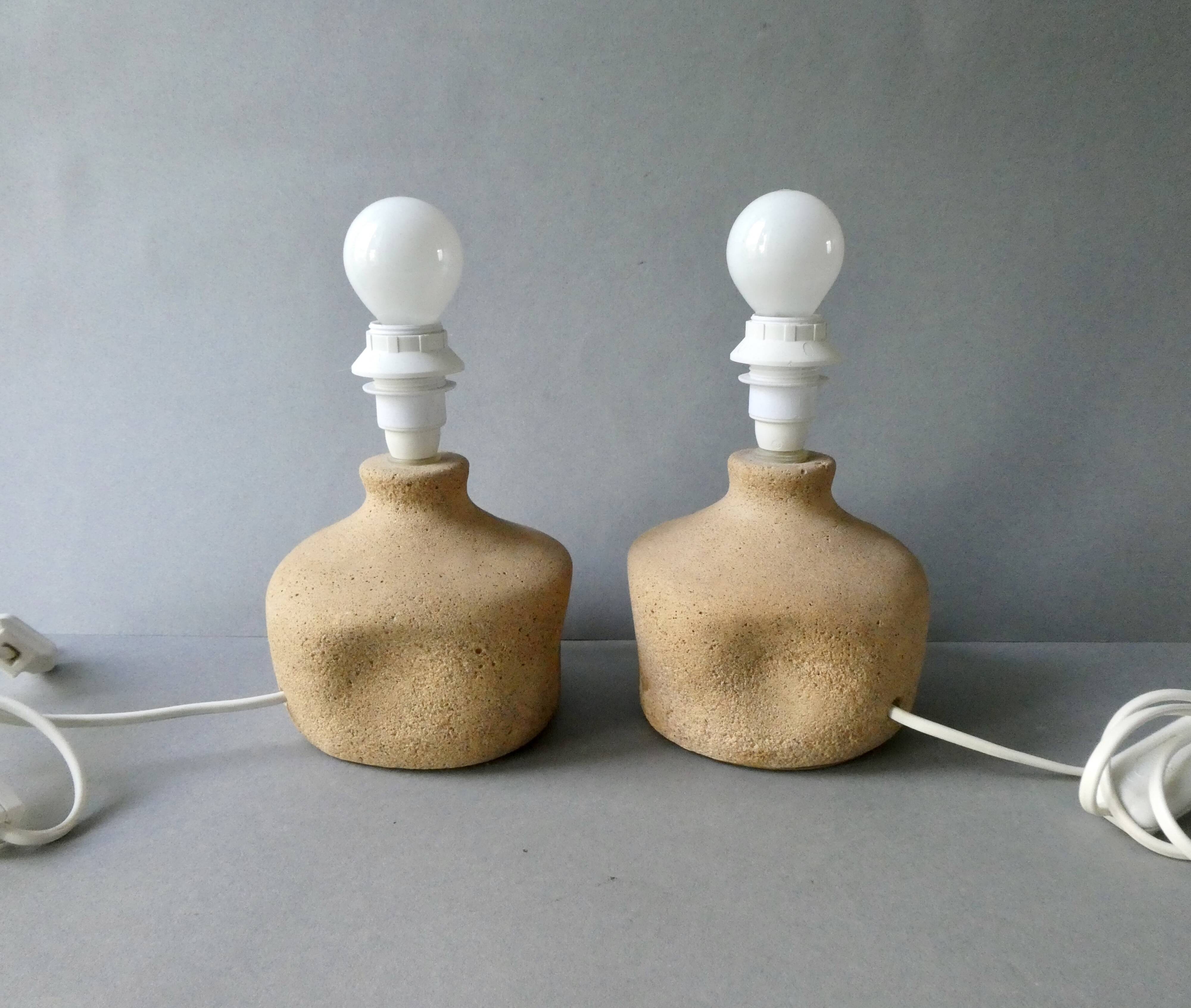 Pair of stone lamps with flower shades, 1970