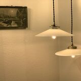 Pair of suspensions bistrot 1920 opaline indus