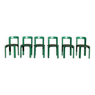 6 Bruno Rey Kush & co Green Stackable Chairs Circa 1970