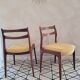 Set of 4 teak chairs with fabric seat in Scandinavian style.