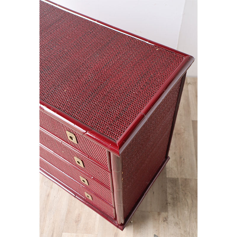 Vintage Dal Vera chest of drawers in bamboo and wicker, 1960