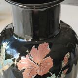 Asian baluster vase, with undulations. ceramic. floral motifs, exotic bird. exclusive décor. high 26 cm