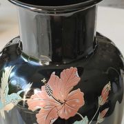 Asian baluster vase, with undulations. ceramic. floral motifs, exotic bird. exclusive décor. high 26 cm