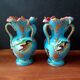 Pair of vintage blue pink ceramic VASES Ceroc Monaco
