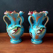 Pair of vintage blue pink ceramic VASES Ceroc Monaco