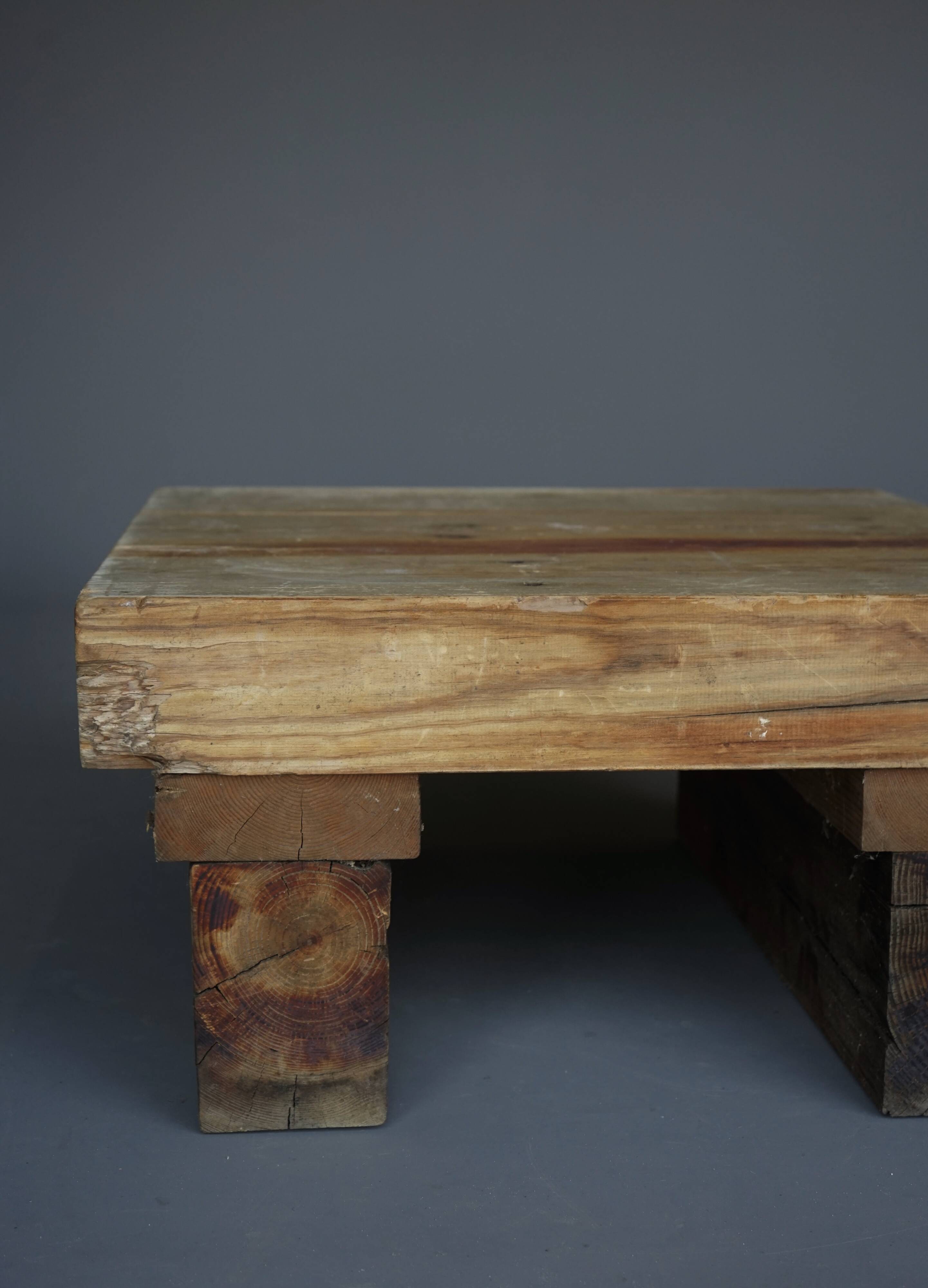 Small Brutalist Pine Coffee Table, 1970s