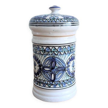 Covered ceramic pot, Tunisian artisan – 1970s – Blue and turquoise