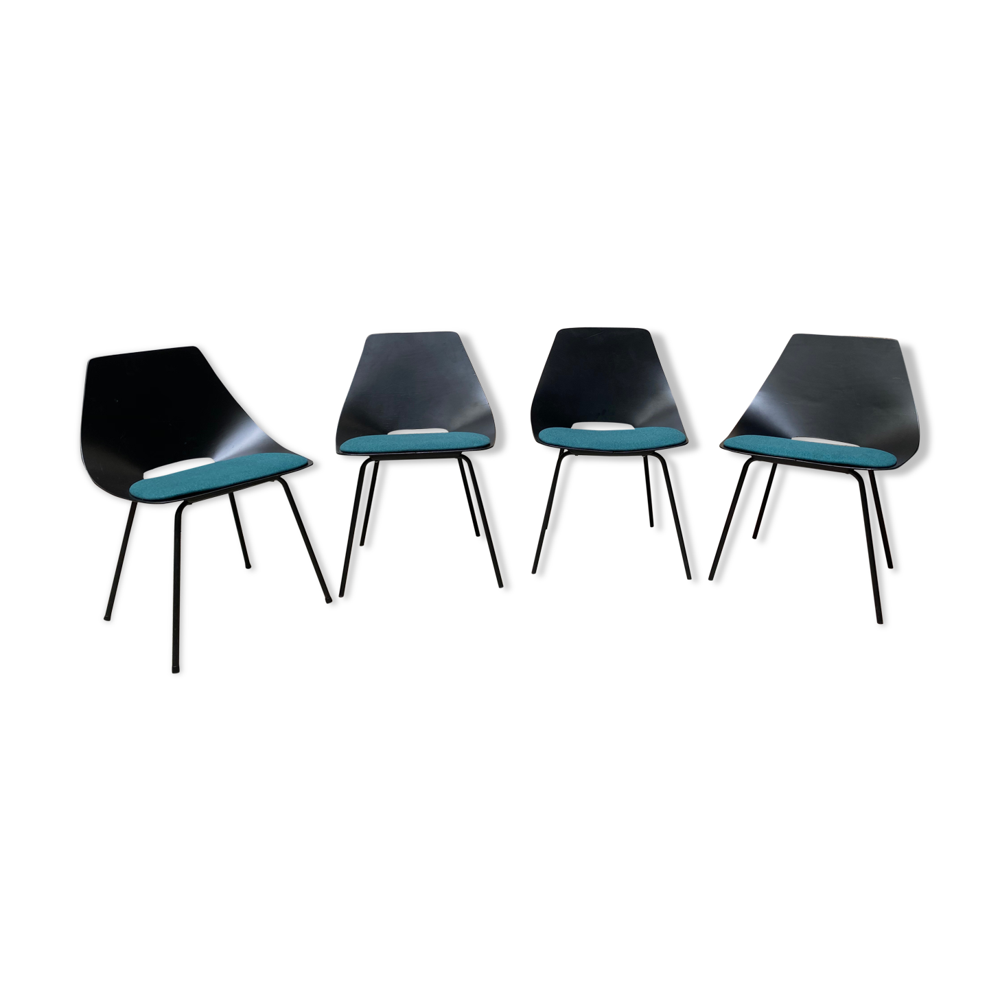 Series of 4 chair "Tonneau" by Pierre Guariche for Steiner