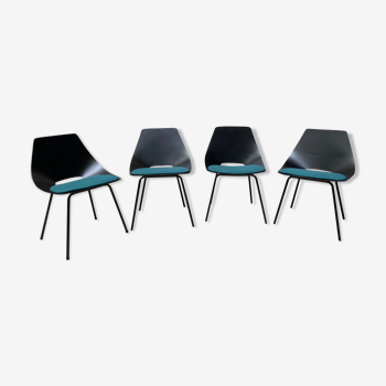 Series of 4 chair "Tonneau" by Pierre Guariche for Steiner