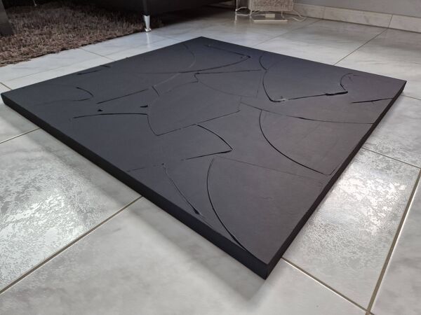 Tableau peinture abstraite monochrome minimaliste noir