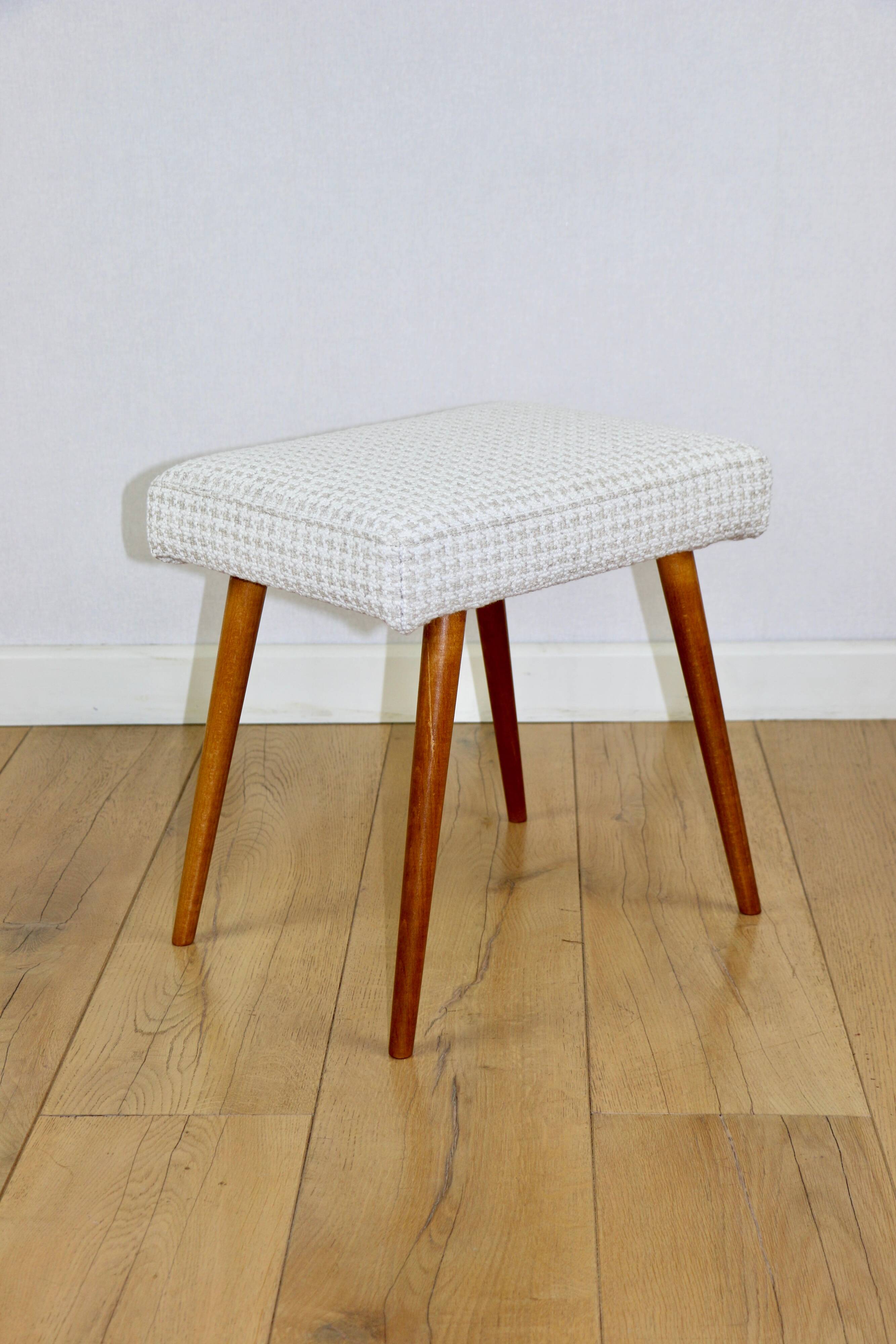 Cream herringbone stool seat - round beech legs